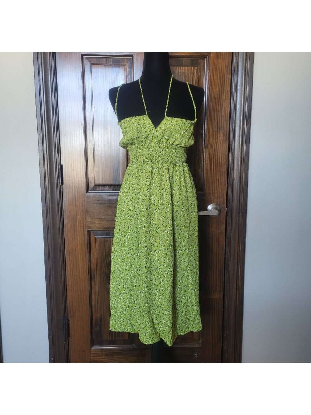 RIHOAS Women’s S Green Floral Midi Dress Drawstring Neckline NWT